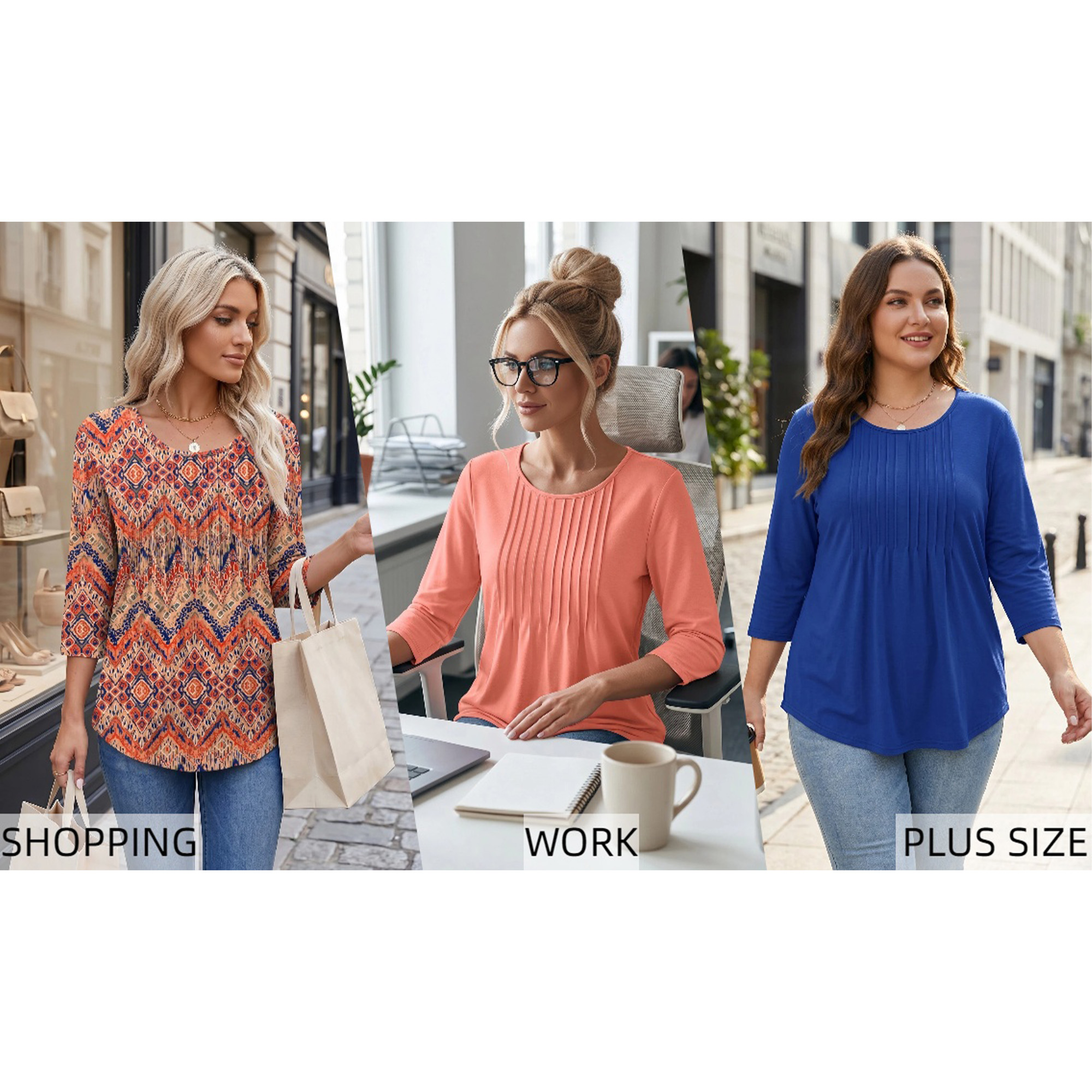 UVN Women's Pleated 3/4 Sleeve Summer Blouse photo 7