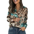 thumbnail image 3 of Aoiroe Satin Blouses for Women,V Neck Long Sleeve Tops for Women Womens Collared Shirt Slim Fit Shirts for Women Lightweight Collared Blouse Tops Basics Tees Sky Blue L, 3 of 9