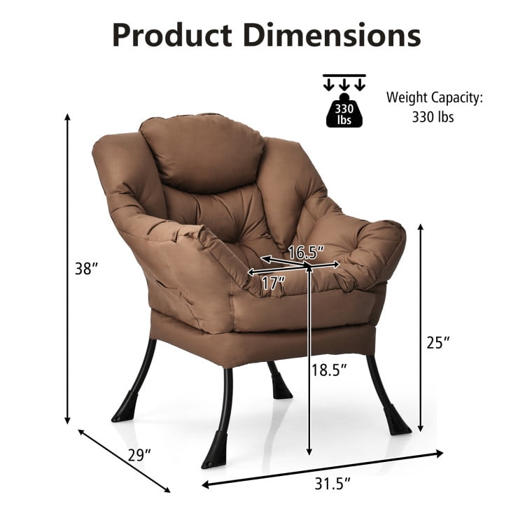 Finihen Polyester Fabric Large Lazy Chair, Modern Accent Oversized Comfy Reading with Steel Frame and Side Pocket, for Living Room, Bedroom, Dorm, Brown Finihen Polyester Fabric Large Lazy Chair, Modern Accent Oversized Comfy Reading with Steel Frame and Side Pocket, for Living Room, Bedroom, Dorm, Brown