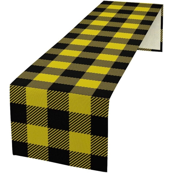 Buffalo Plaid Runner Yellow Black Farmhouse Buffalo Check Pattern Table Cloth Decoration Dresser Garden Farmhouse Wedding Party Vacation Dinner Home 13x36in