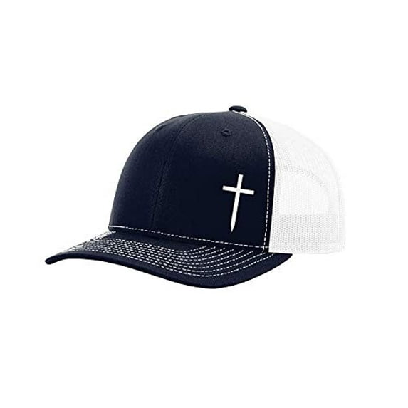 Trenz Shirt Company Christian Embroidered Cross Hat, Navy/White