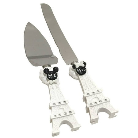 Cake Knife and Server Set Wedding,Quinceanera Birthday Mr.& Mrs Mickey Mouse Ears Paris Eiffel Tower