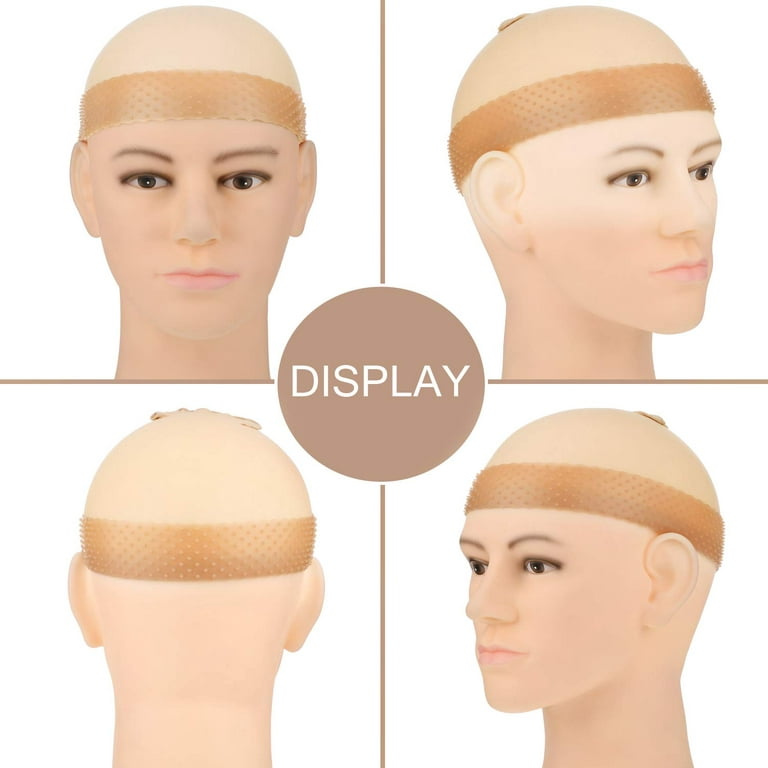 Dockapa 4 Pieces Silicone Wig Grip Band Transparent Silicone Wig Headband Sweatproof Seamless Non Slip Wig Hair Band with Stretchy Nylon Wig Cap for Wig and