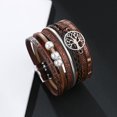 thumbnail image 4 of Pulsera de hebilla magnética tejida a mano con perla de árbol de la vida Vintage multicapa de joyería de cuero bohemio--SZ00096-5 Sailing Electrónica, 4 of 6