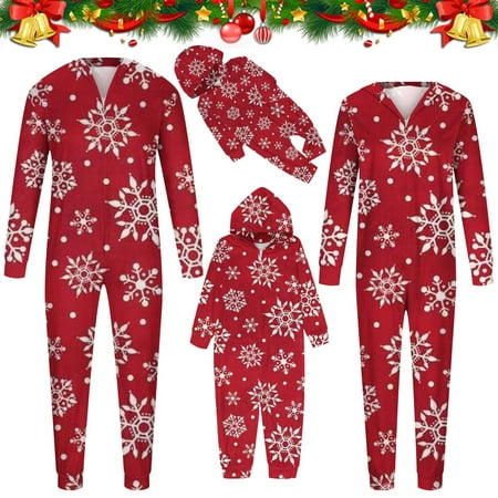 

2022 Christmas Pajamas for Family Onesies One-Piece Pjs Matching Sets Cute Reindeer Printed Hooded Jumpsuit Xmas Sleepwear