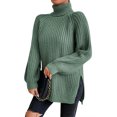 thumbnail image 1 of EYIIYE Chandail d'Automne Hiver pour Femmes à Manches Longues Col Roulé Tricoté chandail Couleur Unie Ourlet Fendu Long Tricoté Ample Décontracté Confortable, 1 of 8
