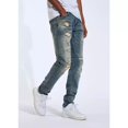 thumbnail image 2 of Crysp Denim Men's Distressed Rip & Repair Stonewashed Skinny Fit Stretch Jeans (28, Blue Stonewashed), 2 of 6