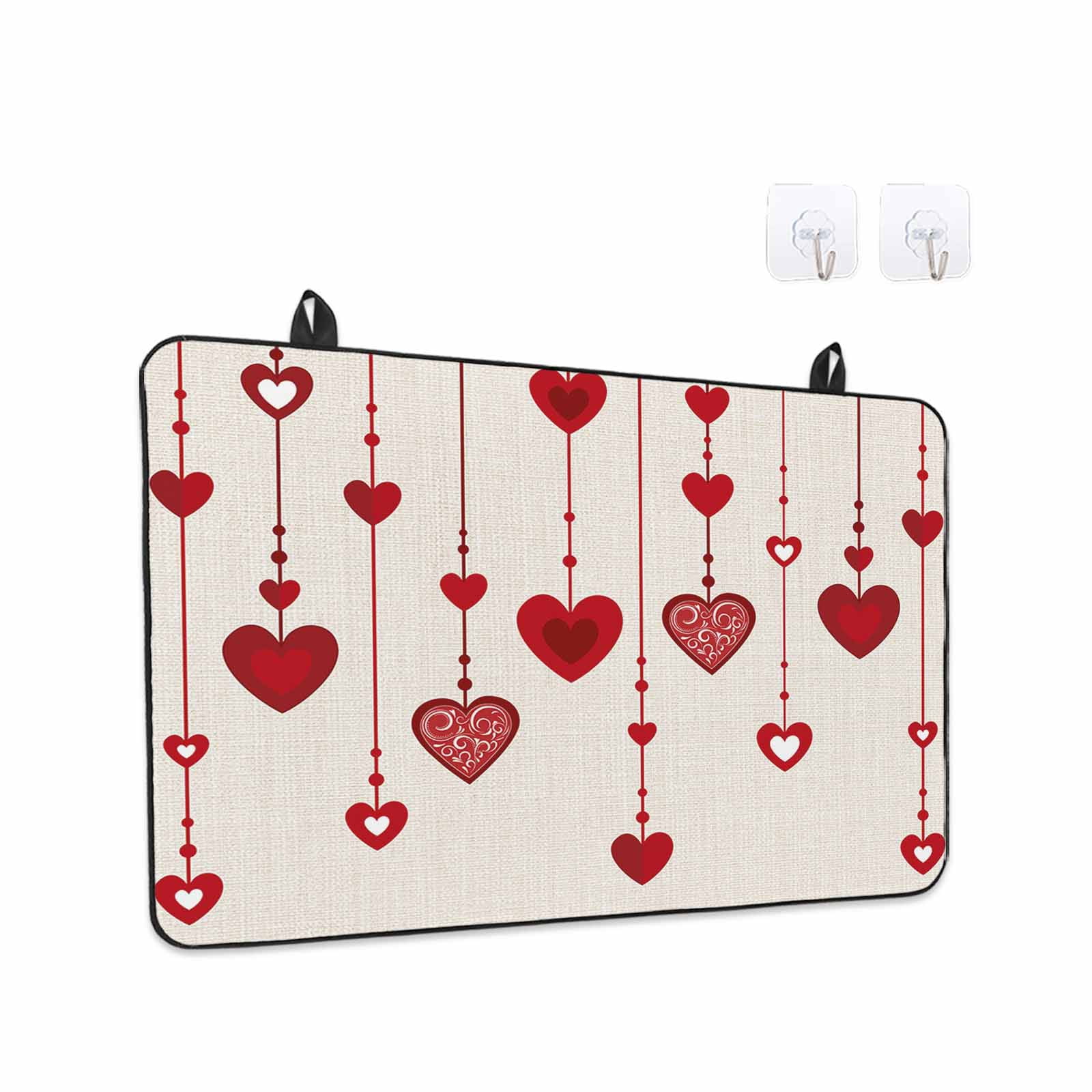 Valentines Love Heart Stove Top Cover for Electric Stove, Heat-proof & Non Slip Glass Top Stove Cover Protector, Red Love Heart Rustic Burlap Kitchen Flat Cooktop Rubber Mat 24x21 Inches