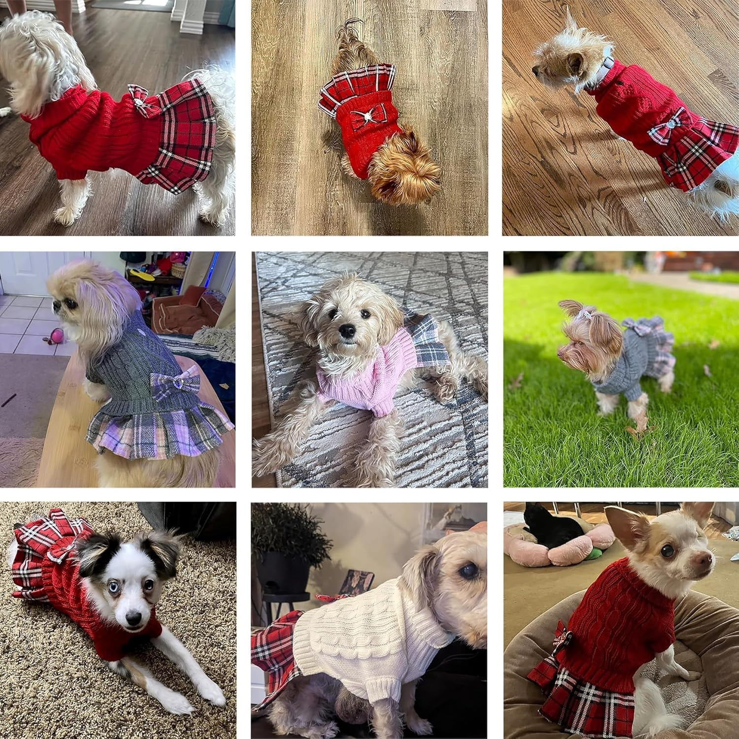 Girl Dog Sweater Dress with Bowtie Turtleneck Small Dogs Sweater with Leash Hole, Knitted Small Dog Sweaters Dress Puppy Winter Clothes for Yorkies Chihuahua (Large, Pink)