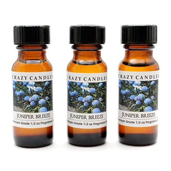 juniper breeze 3 bottles 1/2 fl oz each (15ml) premium grade scented fragrance oil by crazy candles (clean, invigorating, fresh with a slight top note of berry.)