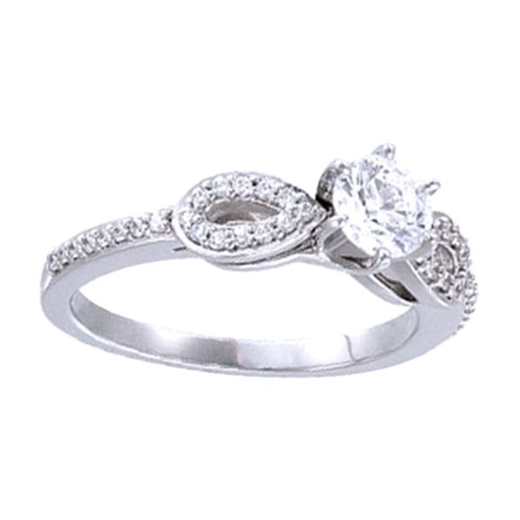 AFFY Round Cut White Natural Diamond Solitaire Engagement Ring In 14K Solid White Gold By
