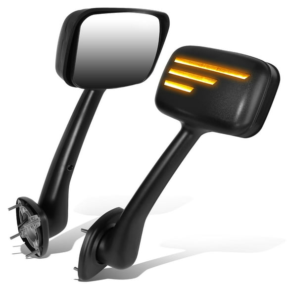 DNA Motoring MIRROR-HAY-008-BK For 2008-2017 Freightliner Cascadia Black Amber Chasing LED L-Pattern Manual Pair Hood Mirrors