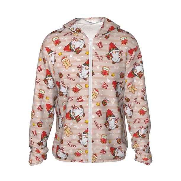 Balery Christmas Gnomes Santa Claus Sudadera ligera de manga larga con capucha y protección solar UPF 50+ para hombre y mujer, ideal para pesca y running-Medium