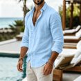 thumbnail image 5 of Gaukiv Long Sleeve Shirts for Men Solid Stand Collar Open Front Relaxed Fit Lightweight Blouses Basic Tops Light Blue 3XL, 5 of 5