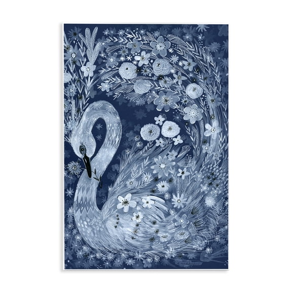 Stupell Industries Swirling Florals Swan Animals Painting Unframed Art Print Wall Art, 10 x 15