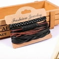 thumbnail image 3 of GKNET 4PCS Mens Handmade Leather Braided Surfer Wristband Bracelet Bangle Wrap G F WY4, 3 of 6