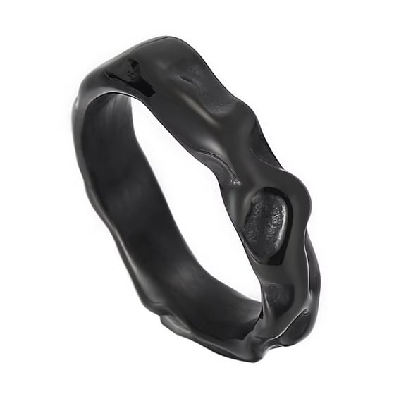 HIJONES Men's Stainless Steel Hammered Wave Ring Simple Vintage Wedding Band Stackable Finger Rings Black Size 11