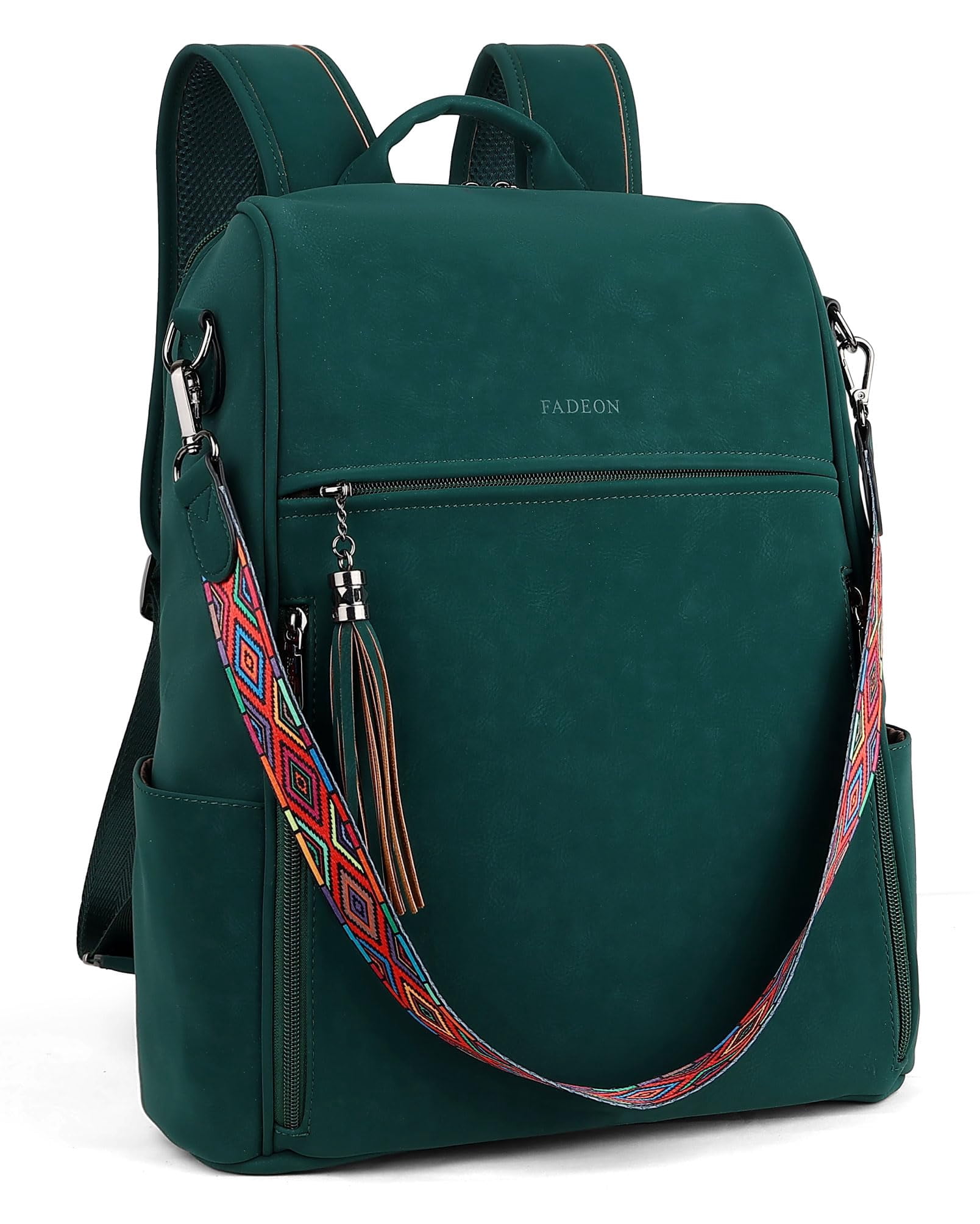 FADEON Leather Laptop Backpack for Women Designer 15.6 inch PU Laptop Bag, Ladies Travel Computer Work Backpack Green