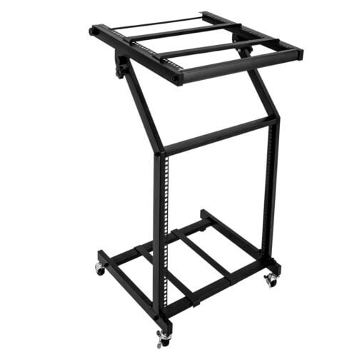 ToppiJoy 2 Tiers Adjustable DJ Mixer Stand, Professional DJ Stand with Wheels Mount Rolling Stage Cart for DJ Stand
