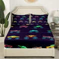 thumbnail image 3 of Erosebridal Sheets Deep Pocket Queen Size Truck Sheet Set Colorful Trucks Bed Sheets Fitted Sheet Truck Bedroom Deocr,Cartoon Cars Flat Sheet Navy Blue 2 Pillow Cases, 3 of 5