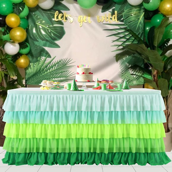Falda de mesa Besutolife, tutú hawaiano con volantes, color verde, 76 cm de alto