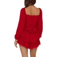 thumbnail image 2 of LYANER Women's Jumpsuit Lantern Long Sleeve Ruffle Layer Tie Mini Short Romper, 2 of 6