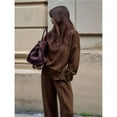 thumbnail image 4 of Casual Winter Two Piece Sets for Women Crew Neck Sweatshirt Loose Wide Leg Pants Tracksuit Knit Fall Outfits Brown L, 4 of 7