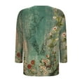 thumbnail image 5 of JTZGDY Boho Tops for Women Dressy Casual Floral Printed Summer Long Sleeve Crewneck Graphic T-Shirts Loose Oversized Soft Cotton Tunic Blouse Army Green#02 XL, 5 of 6