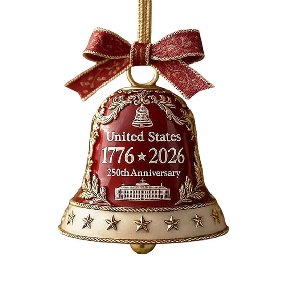 USA 250th Anniversary Bell Ornament, 2D Metal Christmas Gold 250th Anniversarybell Ornament for Patriotic Holidays, Christmas Tree, Collectors Gift,Enamel Crafted Detailing