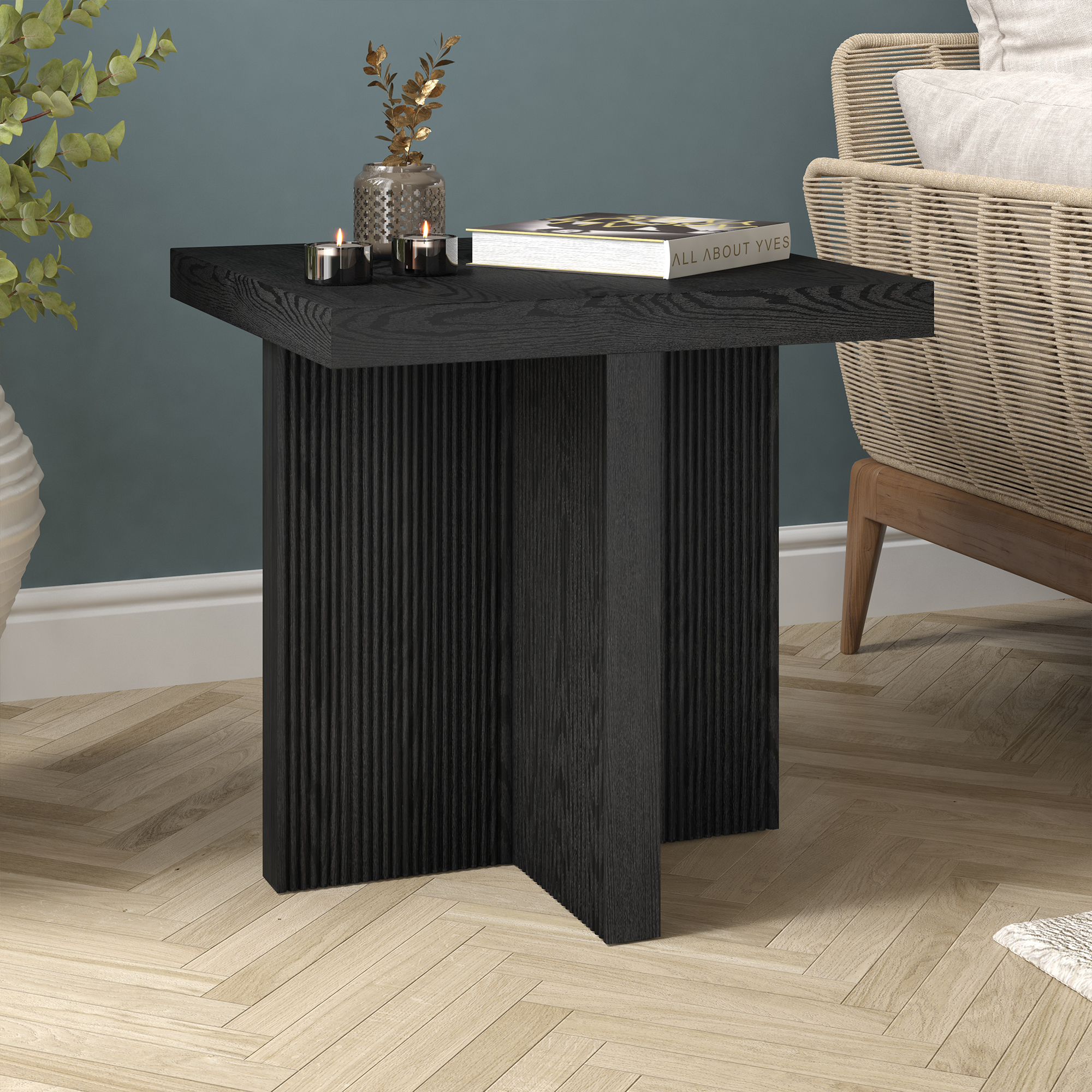 Boden 22" Wide Square Side Table in Black Grain