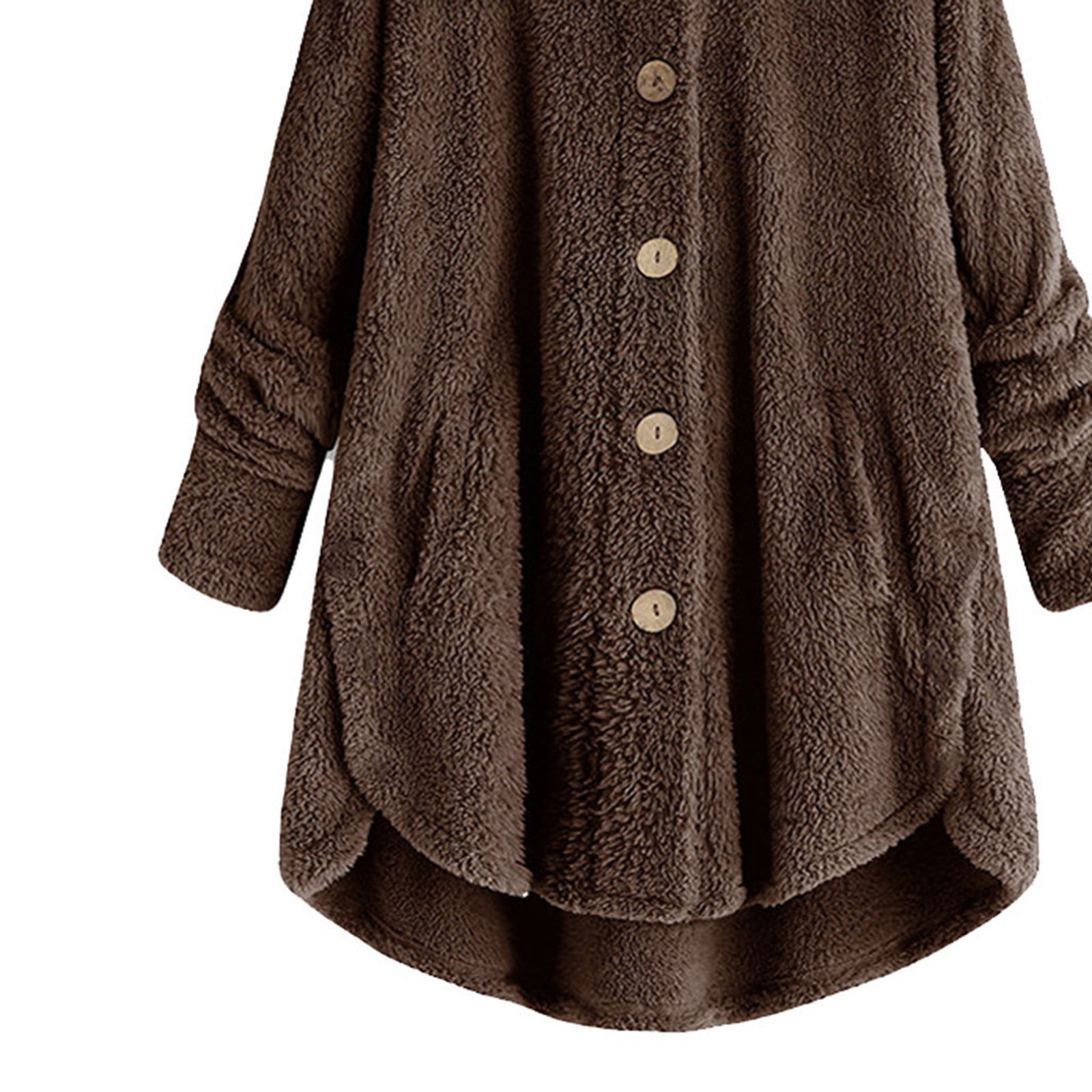 Meichang Winter Jacket for Women Plus Size Fuzzy Fleece Jackets Hooded Long Sleeve Button Up Coat Casual Loose Soft Sherpa Hoodie Jackets Plush Outerwear with Pockets