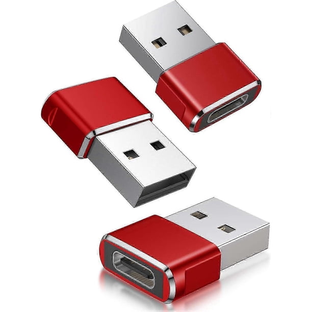 USB to USB C Adapter 3-Pack, Type C Female to A Male Charging Cable Converter Red