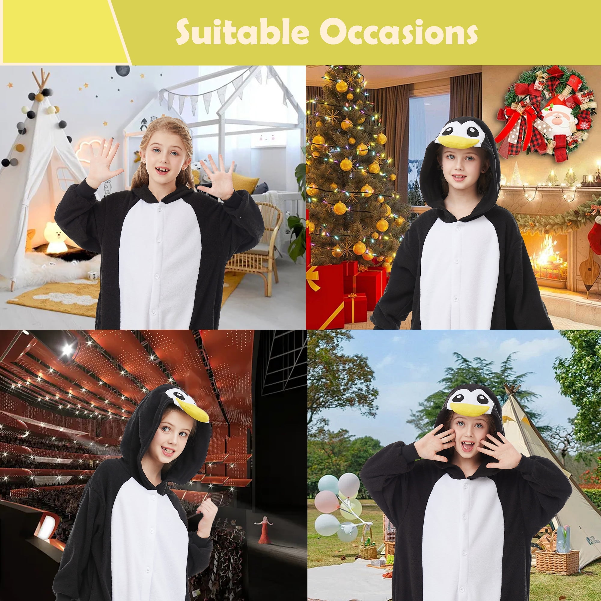 Penguin Onesie Kids CANASOUR Cosplay Animal Christmas Pajamas Polyester Girls Boys Suit 6-8 Years