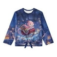 thumbnail image 5 of Xixirimido Axolotl Christmas Sleigh Galaxy Pattern Girls Long Sleeve Shirts Casual T-shirt Loose Fit Tunic Tops Crewneck Tie-hem Blouse Tees for Fall Winter, Size 9-10, 5 of 7
