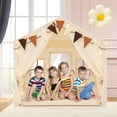 thumbnail image 2 of Gymax 3-4 Kids Large Play Tent House w/ 2 Opening Doors Star Lights & Plaid Pennants Beige, 2 of 10