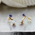 thumbnail image 3 of Gem Stone King 0.70 Ct Sky Blue Aquamarine Blue Created Sapphire 14K Yellow Gold Earrings, 3 of 4