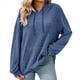 thumbnail image 1 of Sudadera con Capucha de Punto Acanalado para Mujer, Sudaderas Extragrandes con Bolsillo Tipo Canguro, Tops Casuales Holgados con Cordón Azul L, 1 of 7