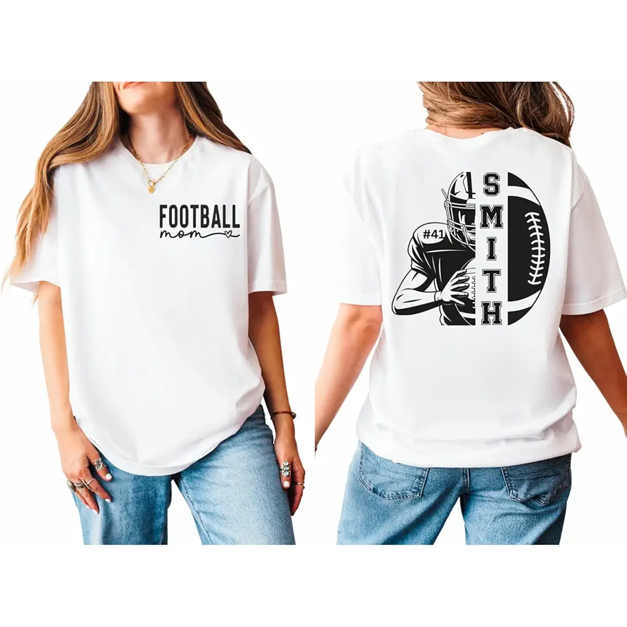 Comfort Colors T Shirt, Football Mom Shirt Personalized Custom Name & Number T-Shirt for Women, Game Day Support Gift, Sof...