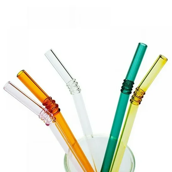 5Pcs Reusable Glass Straws, 7.8"x 8mm Eco-friendly Drinking Straws for Smoothie, Milkshakes, Tea, Juice, Cocktail (Multiple Color)