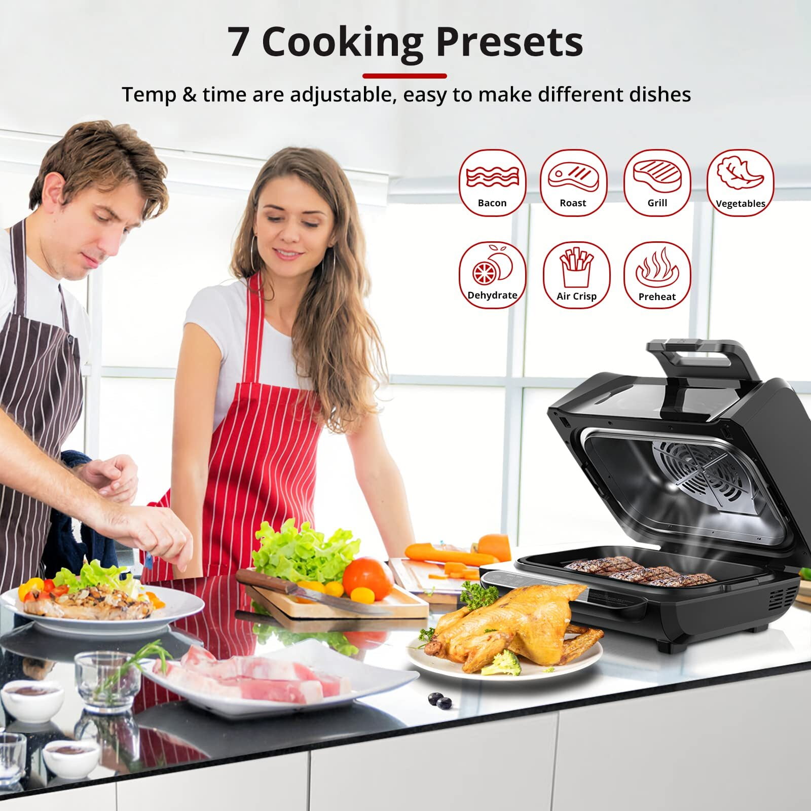 Entcook 7-in-1 Smokeless Indoor Grill Air Fryer Combo, 1750W 4-Quart Electric Air Grill with Visible Window