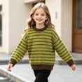 thumbnail image 5 of Spazoro Girls Striped Pullover Sweater Ribbed Cuffs, Warm Long Sleeve Round Neck Loose Casual Knit Jumper for Daily Wear Green Size 7-8, 5 of 8