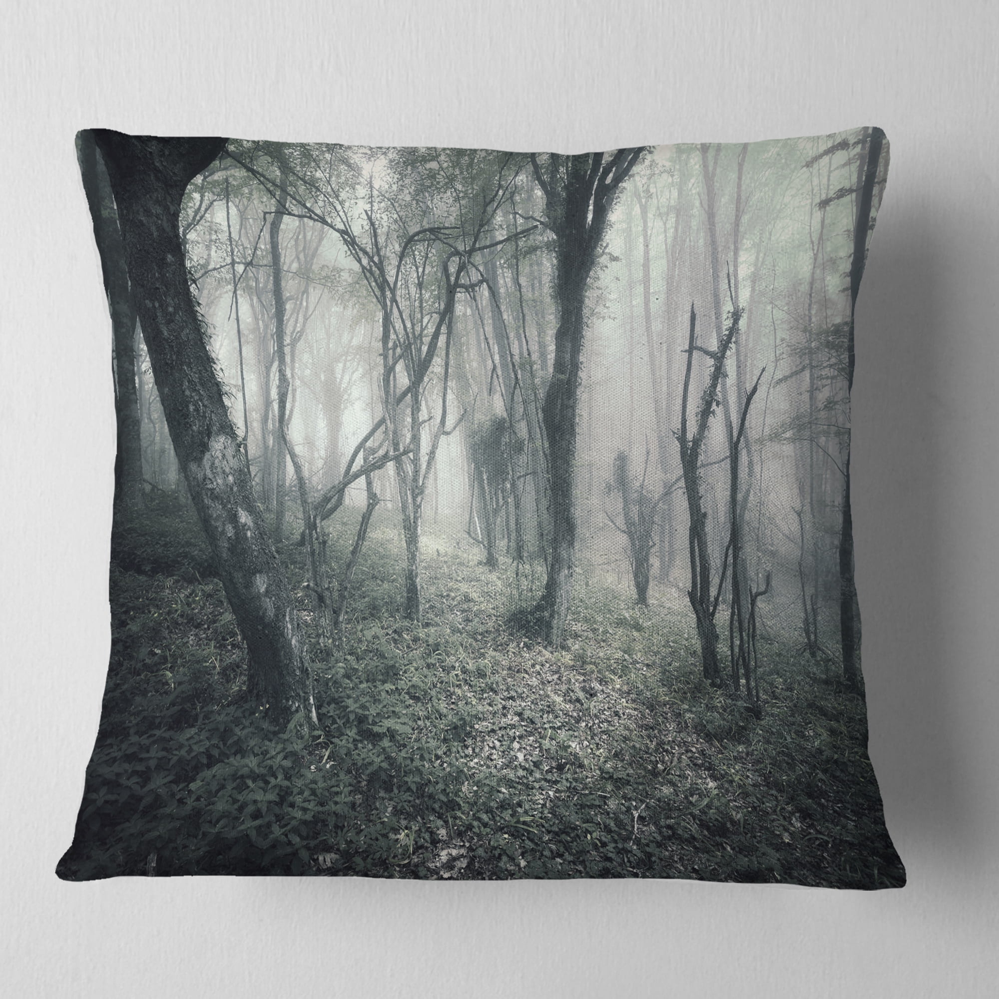 Designart Vintage Forest Filled with Fog - Landscape Photography Throw Pillow - 16x16