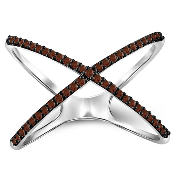 JEWELEXCESS 1/7 Carat Red Diamond Ring with .925 Sterling Silver X Ring – Real Diamond Ring with Hypoallergenic Sterling Silver Ring Band