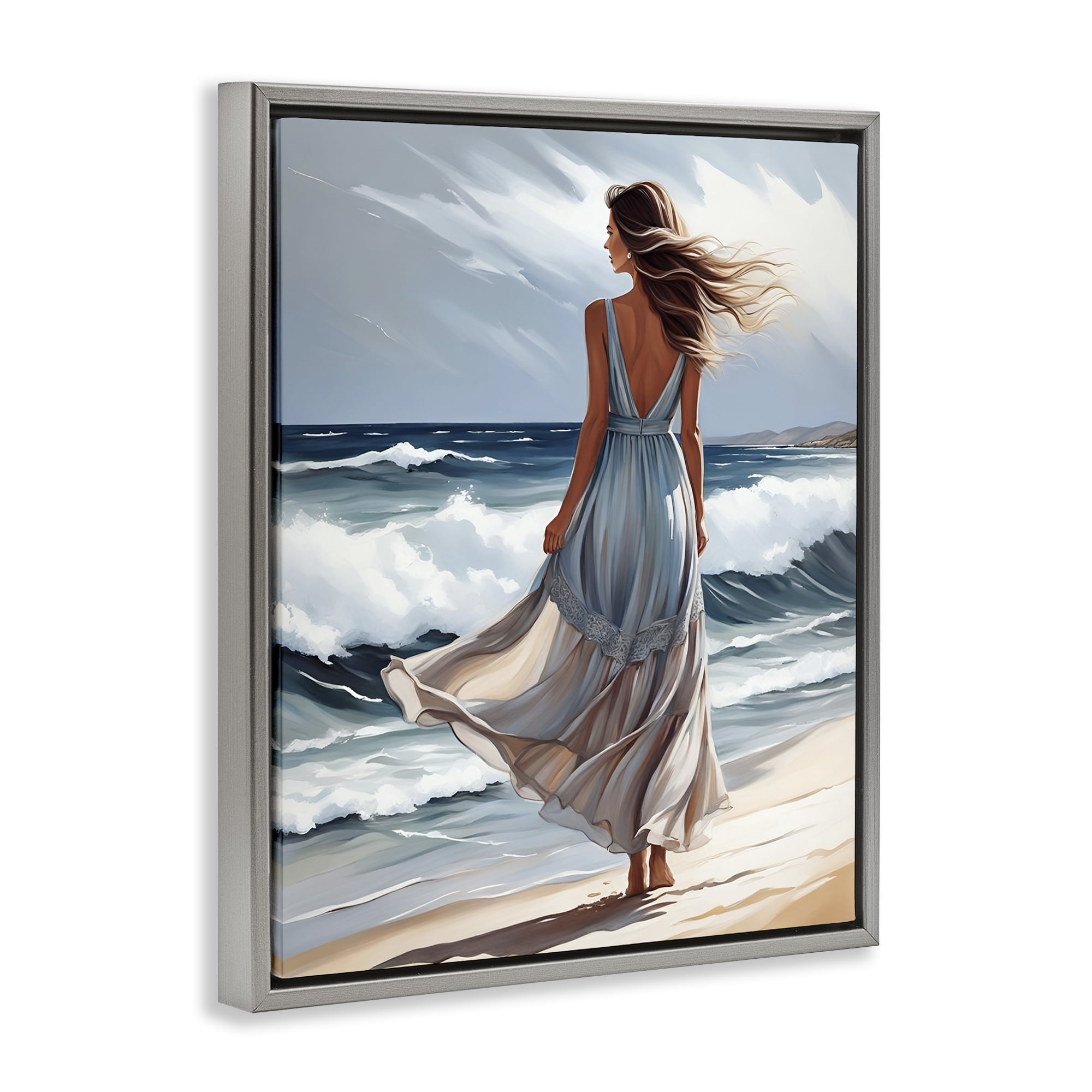 Stupell Industries Walk In The Waves Gray Framed Floater Canvas Wall Art, design by Tabz Jones