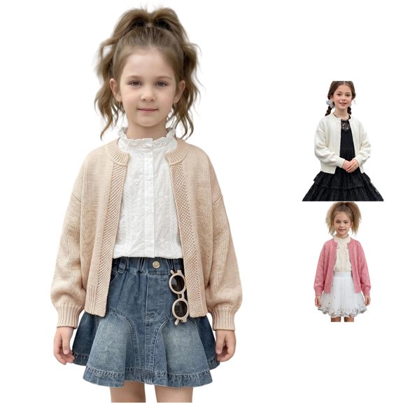 Afdoent Girls Cardigan Sweater Casual Open Front Knitted Sweater Basic Pullover Fall Clothes for Kids 6-8 Years