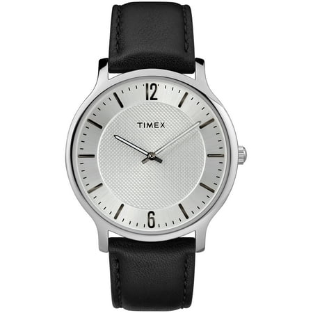 Timex Men's Metropolitan 40mm Black/Silver-Tone Watch, Leather