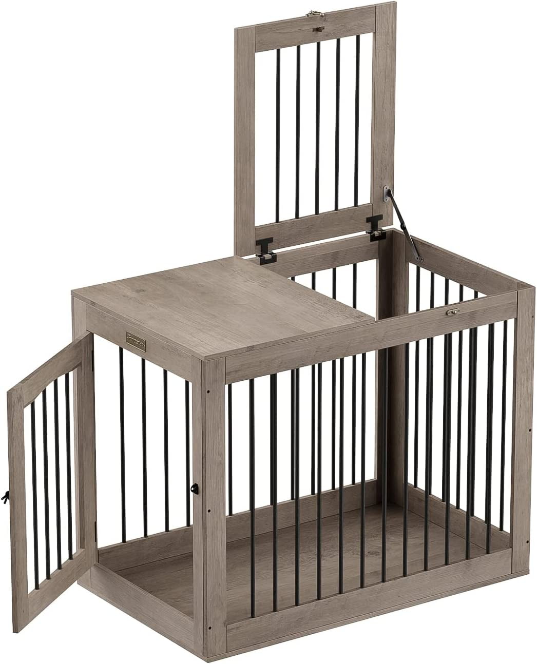 Dog Crate, Furniture Dog Kennel, Wood Dog Cage with 2 Doors, Gray