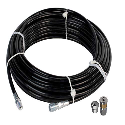 Schieffer Tuyau de Jet d'Égout Thermoplastique 1/8 Po x 100 Pi 4800 PSI & Bouton d'Orifice 4.0 et Buses Rotatives 4.5