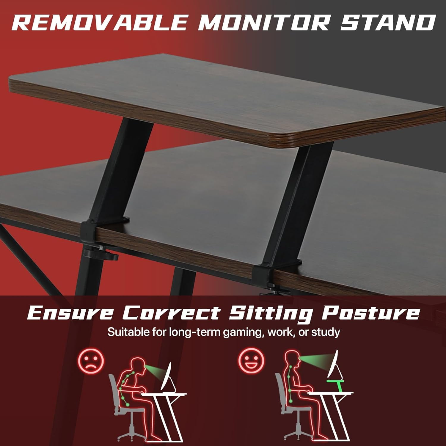 CL.HPAHKL L Shaped Gaming Desk, Corner Computer Desk Table with Monitor Stand for Home Office Study Writing, Brown
