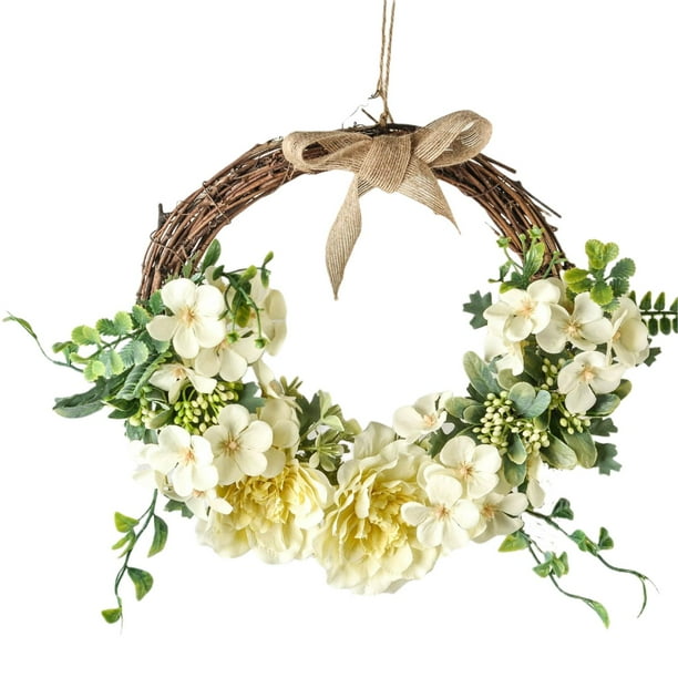 Flor Corona Ratán Aro Puerta Pared Colgante Jardín Fiesta Decoración Ornamento - AMARILLO Sunnimix Guirnalda de la puerta delantera de la ventana